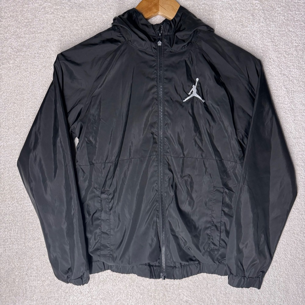 Jordan Boys Medium 10-12 Black Jumpman Hooded Windbreaker Jacket Full Zip